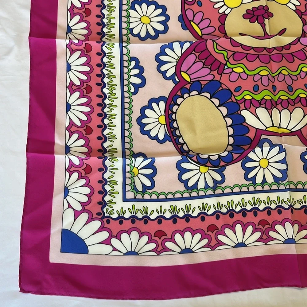 Moschino Silk Scarf Flowers Bear Bohemian Size 25inx25in Square NWT ITALY